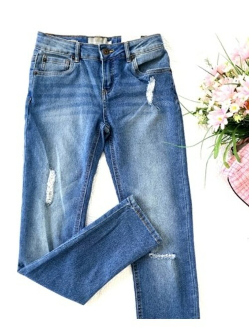 Lucky Brand Kids Girls Jeans Size 14 Blue Distressed Denim Zoe Skinny Slim NEW